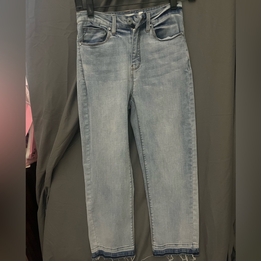 A loves A cropped raw hem high rise jeans